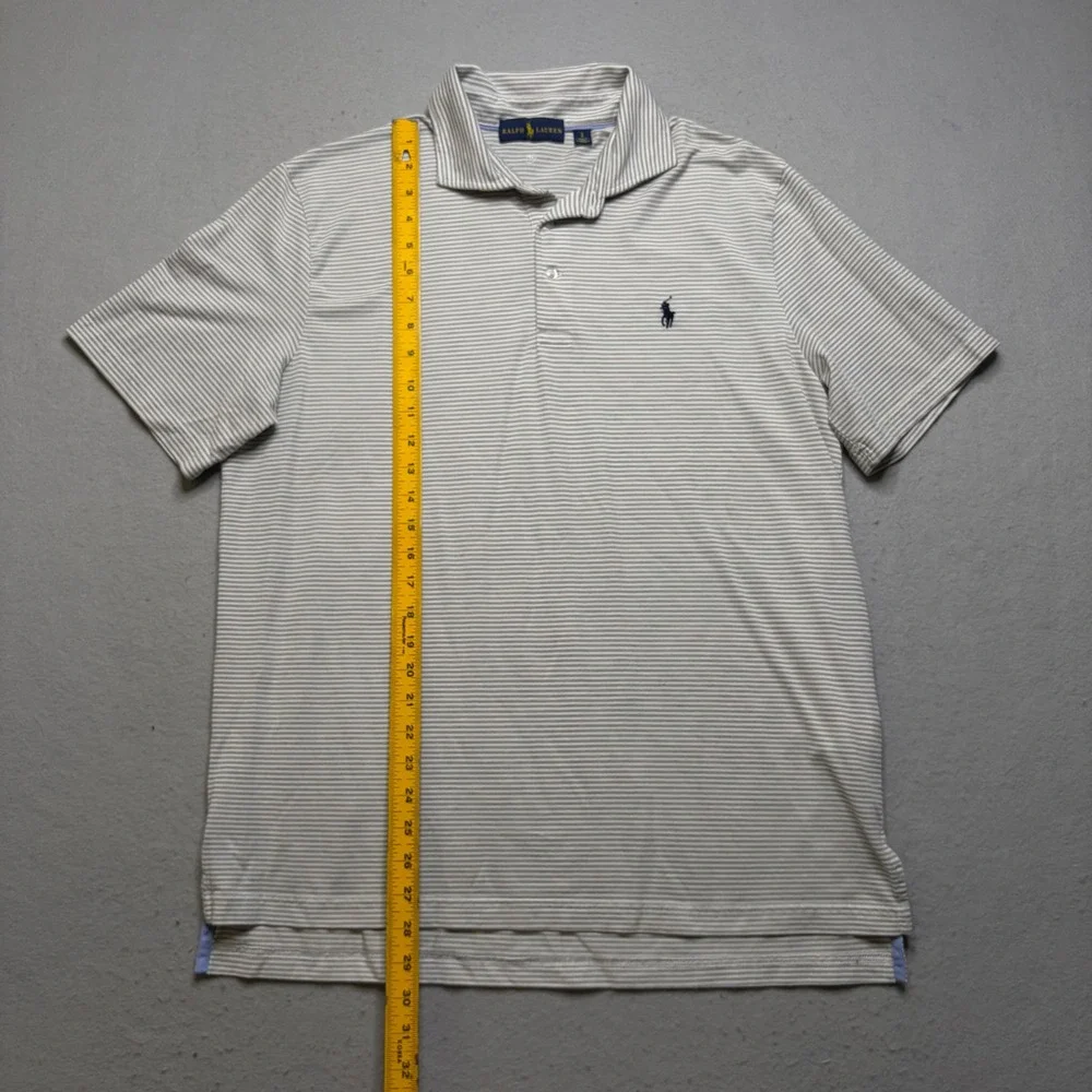 Ralph Lauren Polo Shirt Mens Large Grey Striped Short Sleeve Pony Logo Classic